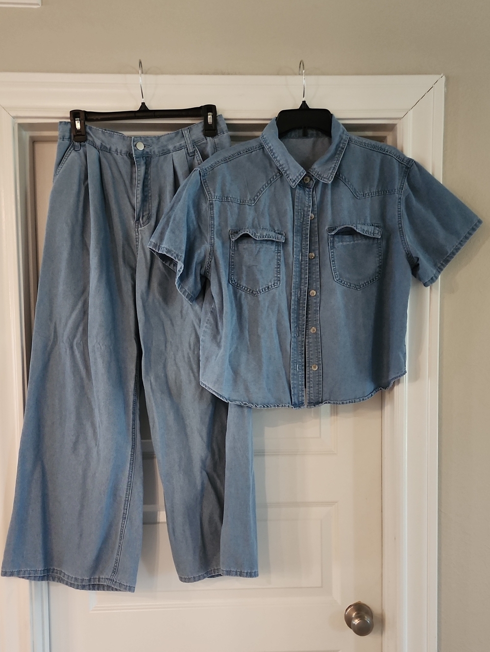 Dazy Light Blue Denim Short Sleeve Shirt and Jeans